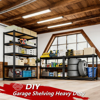 ZEUKMXOO Heavy Duty Garage Shelving,5-Tier Metal Storage Shelves,2400LBS Shelving Unit,Adjustable Shelving Rack, Standing Shelf Units for Garage Storage Warehouse,28''×12''×60'',2 Pack