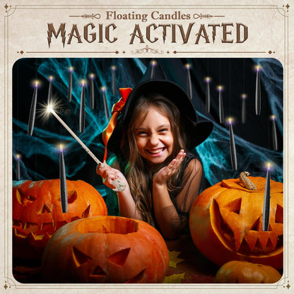 JOIONE Floating Candles with Wand, 12 Pack Hanging Candles with Magic Wand Remote, Battery Powered Floating Candles with Wand, Flameless Magic Hanging Taper Candles for Xmas Halloween Decor, Black