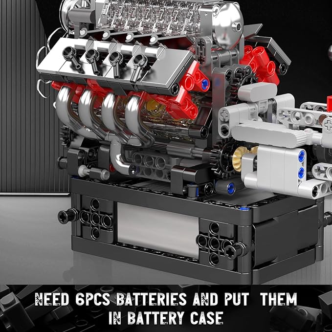Mould King 10225 V8 Engine Model Kit that Works - Car Engine Building Blocks Kit with Battery STEM Mechanic Engineering Construction Set Collection Model Gift for Adults(855 PCS)