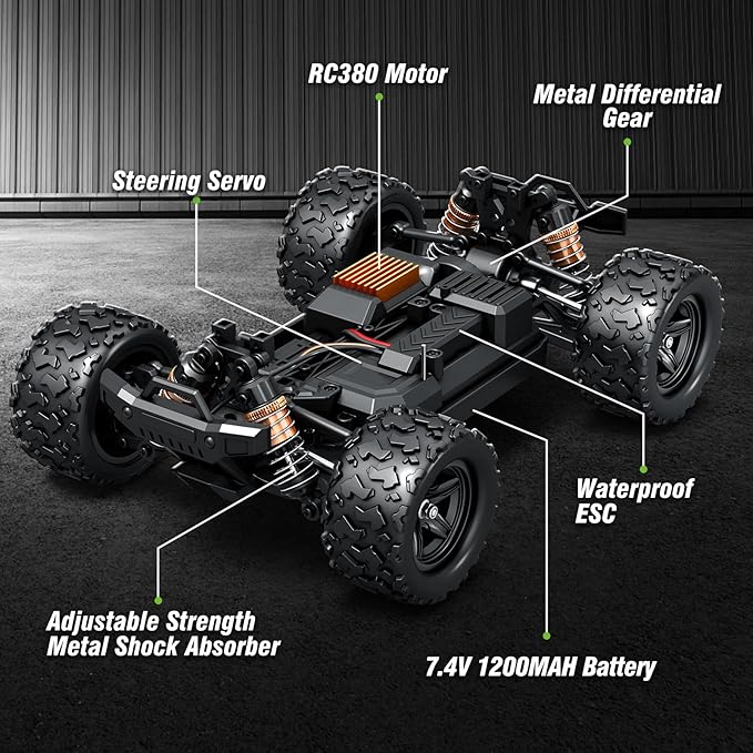 1:18 All Terrain RC Car for Adults &amp Boys (HS18305) 4WD Off-Road RC Truck High Speed Fast 40+ KPH 4X4 Waterproof Remote Control Car with 2 Rechargeable Batteries