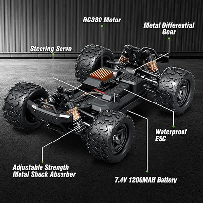 1:18 All Terrain RC Car for Adults &amp Boys (HS18305) 4WD Off-Road RC Truck High Speed Fast 40+ KPH 4X4 Waterproof Remote Control Car with 2 Rechargeable Batteries