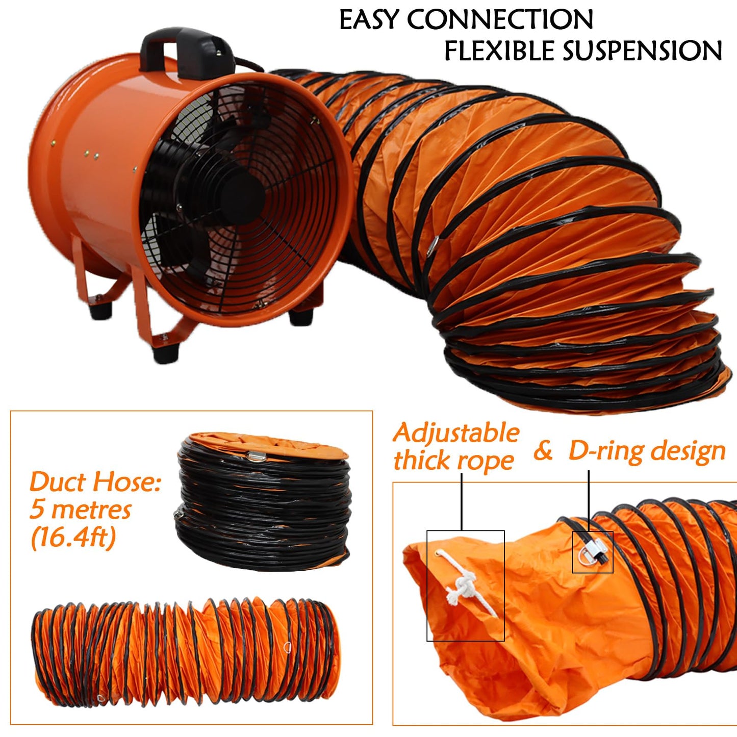 Maisutseb 10-Inch Cylinder Axial Exhaust Fan 110V Paint Booth Portable Ventilation Fan 2000CFM Spray Booth Paint Fumes Blower industrial Exhaust Fan With 16.4ft Duct Hose