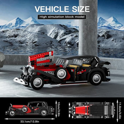 Mould King Classic Car Building Sets 10114 Vintage Vehicle Model Build and Display Collectible Retro Antique Vehicle Toys Car Kits for Adults Aged 14+(1380 Pieces)