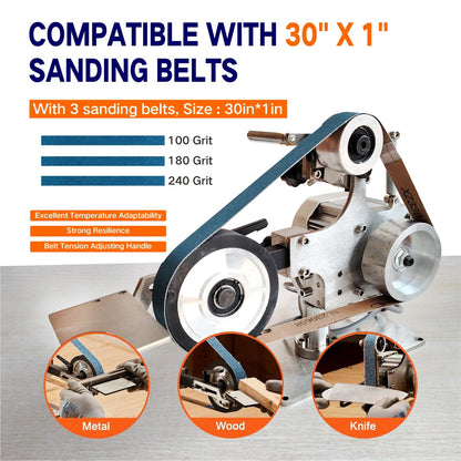 Belt Grinder Sander, 30 x 1-Inch Variable Speed Belt Polisher with VFD, 110V 550W Electric Grinding Machine with 2 Grinding Moulds & 3 PCS Sanding Belts for Metalworking, Knife Making