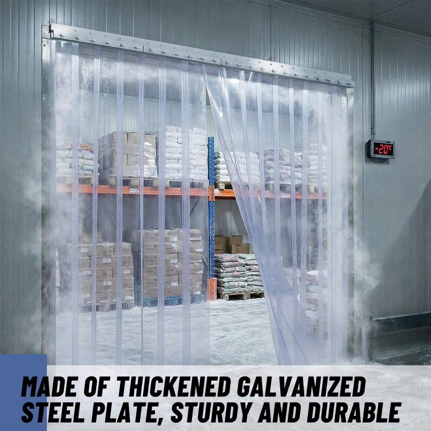 ElaraBerry Strip Curtain Door Hardware, Galvanized Steel Commercial Industrial Mounting Strip Curtain Door Hanger Kit for Universal Jamb Frame or Wall Mount(8 Foot)