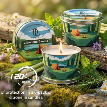 Citronella Candle for Outdoor 6 Pack, 2.2oz Citronella Scented Candles for Outdoor Camping, Natural Soy Wax with Essential Oils, Portable Tin for Patio Backyard Hiking