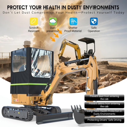 Mini Excavator Cover,Transparent Excavator Cab Enclosure,1680D Waterproof Oxford Fabric + EVA HD Transparent See-Through Material, 45x43x61in, for Bobcat E20/Kubota U17 etc, 1760-3530 lbs.(Black)