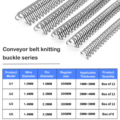 KONLEYA U2 Conveyor Belt Splicer 12'' Industrial Belt Fasteners 316 Steel Buckle Belt Lacing Pins for Conveyor Belt 300mm 12PCS