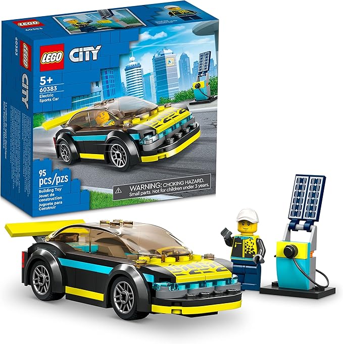 LEGO City Electric Sports Car 60383 Toy for 5 Plus Years Old Boys and Girls Race Car for Kids Set with Racing Driver Minifigure Building Toys