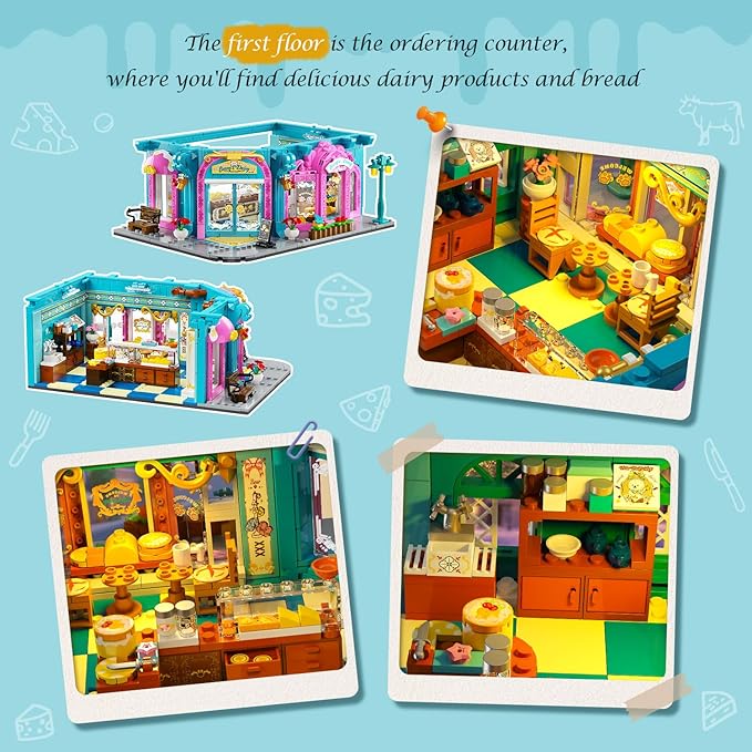 Castle Dairy Bakery Store Building Set with Light Easter 1689 PCS City House Building Block Toy with Milk Cake Bread Home Decor Construction Model Kit for Adults Kids Boys Girls Ages 12+