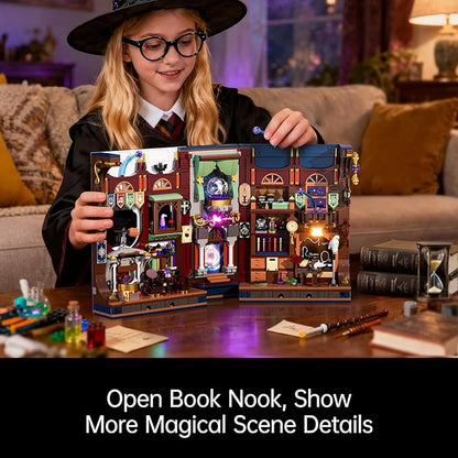 Magic Book Nook Building Set with Light. Magic Academy Book Nook Building Kit DIY Book Nook Building Set for Home Bookshelf Decor for Adults Teens Boys Girls.
