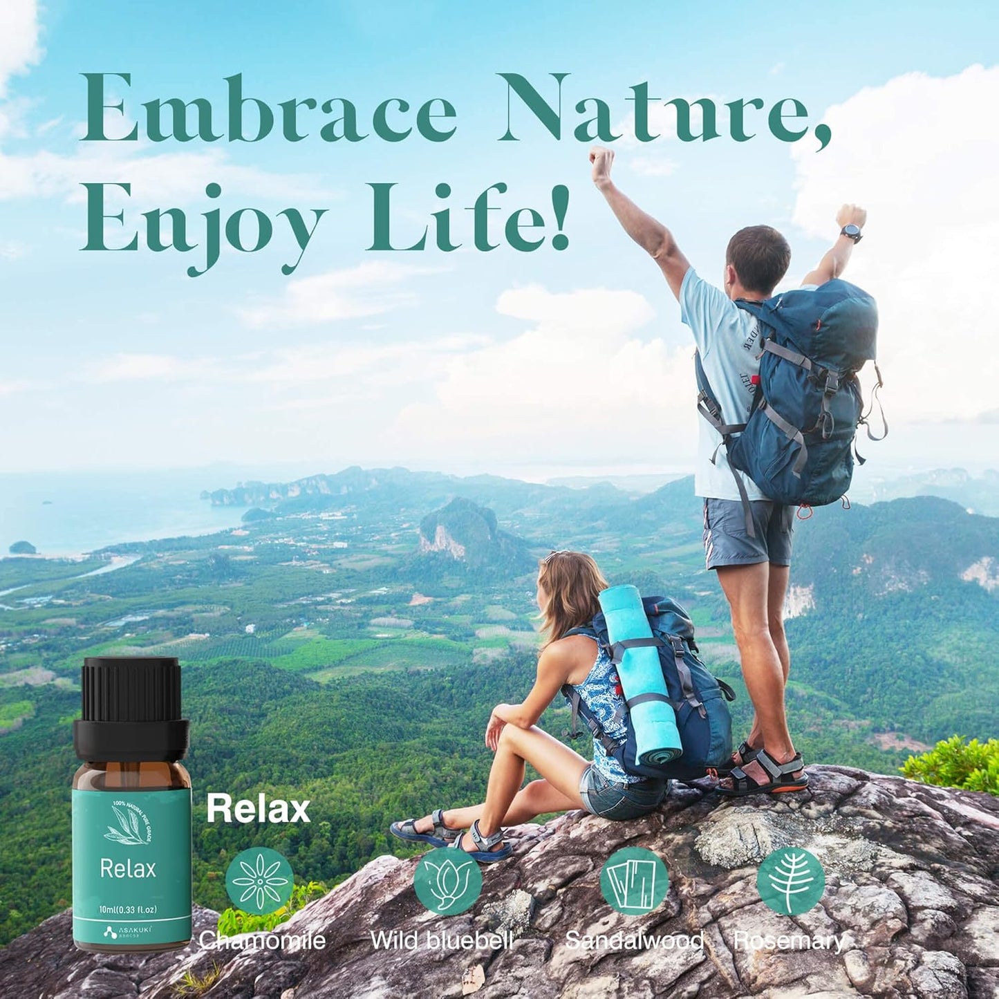 ASAKUKI Essential Oil Blends, Essential Oils for Diffusers for Home, Well-Being Kit- Calm Mind, Sweet Dreams, Happy, Relax, Air Freshening, Immunity for Aromatherapy, Humidifiers, Massage, 6x10ml