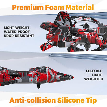 BEZGAR RC Plane Foam Remote Control Airplane Drone for Kids RC Aircraft for Boys and Girls Fighter Jet Helicopter with LED Lights Altitude Hold 360° Flip Stunt Rotation Toy Airplane Red