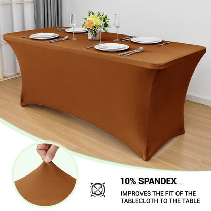 Obstal 8Ft Stretch Spandex Table Cover for Standard Folding Tables - 2 Pack Universal Rectangular Fitted Tablecloth for Party, Banquet, Events, Trade Show (Light Coffee, 96L x 30W x 30H Inches)