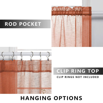 KOUFALL Sheer Boho Curtains for Bedroom 2 Panels,Window Treamtments Rod Pocket Bohemian Curtains for Living Room 96 Inches Long,Rust Orange Terracotta