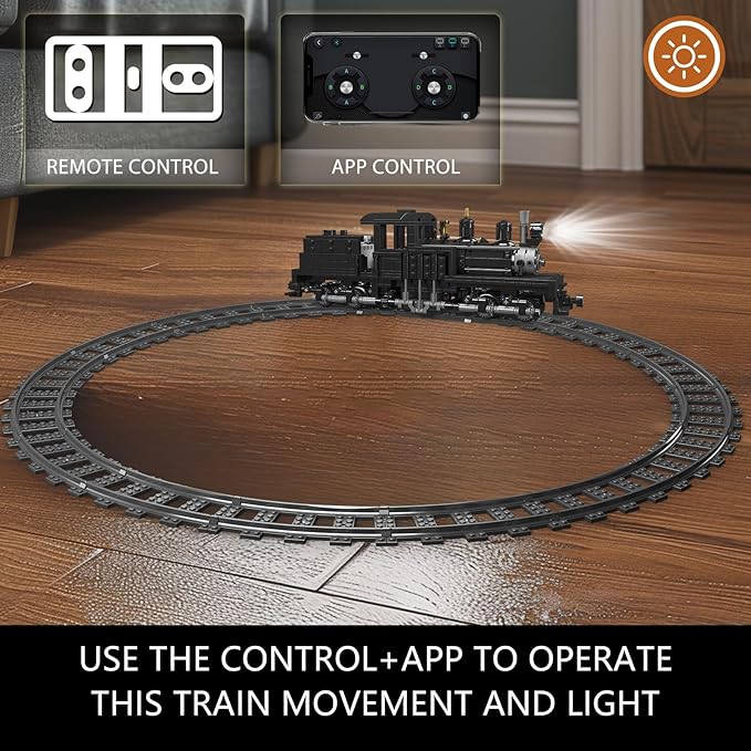 Mould King Shay-Type Steam Locomotive Building Set with LED Lighting Remote/App Control Model Train Block Kit with Tracks Engineering Toy Kit for Adults (880 PCS)