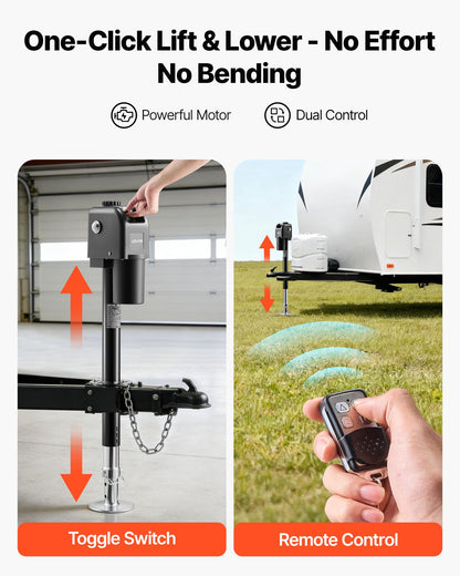 VEVOR Electric Trailer Jack, 7500 lbs Capacity, Electric Power Tongue Jack with Waterproof Protective Cover & LED Light for Travel Trailer, Camper, RV, 9.84-33.85 in Lift, 12V DC with Wiring, Black