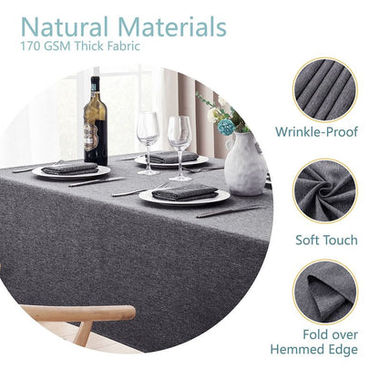 Veblandy Rectangle Tablecloth Linen Textured Waterproof & Stain Resistant Table Cloth Wrinkle Free Decorative Fabric Farmhouse Table Cover for Dining/Party/Buffet/Wedding, 60 x 84 Inch, Dark Grey