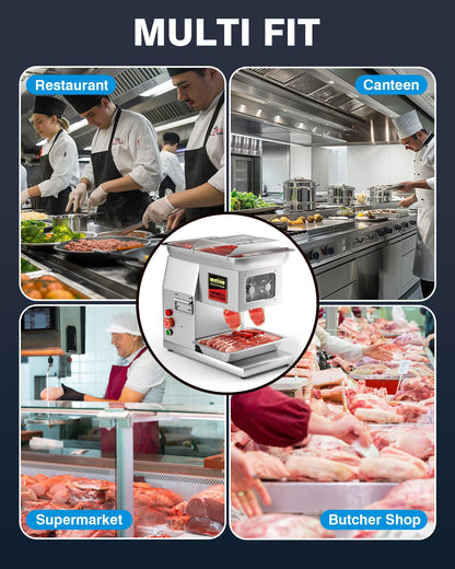 WantJoin Commercial Meat Cutter Machine - Electric Meat Cutting Machine, Meat Shredding Machine 3mm Blade Commercial Meat Slicer Stainless Steel for Kitchen Restaurant 1100LB/H 800W