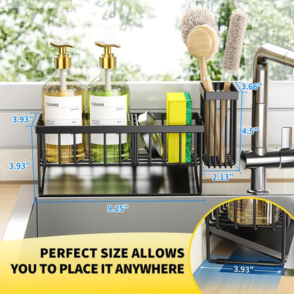 Cisily Sink Caddy Sponge Holder for Kitchen with Brush Holder and Stainless Steel Self Drain Tray, Rustproof Kitchen Sink Organizer for Sponge, Soap Dispenser Storage Accessories