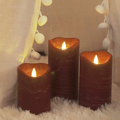 iZAN 3 Pack Real Wax Flameless Candles Battery Operated LED Pillar Flickering Realistic Electric Candle Gift Sets with Remote Control and Cycling 24 Hours Timer 3”D X 4" 5" 6" H (Burgundy)