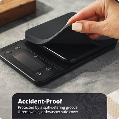 Greater Goods Coffee Scale with Timer – 0.1g Precision Digital Coffee & Espresso Scale for Pour-Over, Coffee Bean Weighing, Barista Brewing, Waterproof Cover, 3kg Capacity (Onyx Black)