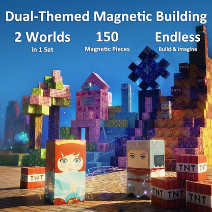 FQOIUD Magnetic Blocks - 150PCS Magnetic Building Blocks STEM Constructions Magnet Blocks for Boys Girls Age 3 4 5 6 7 8 9 10 Sensory Stacking Toy Christmas Birthday Gifts for Kids