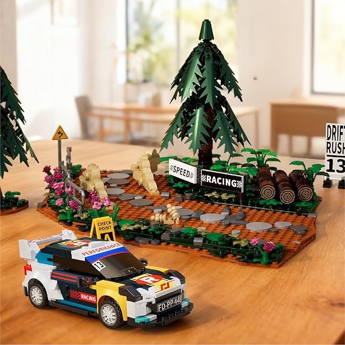 Car Building Set Off-Road Racing Cars Buildings Blocks Sets for Adults Kids Miniature Vehicle Model w/ Forest Scene Modular Car Building Kit Toys Gift for Birthday HolidaysDrift Rush 1049PCS