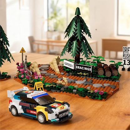 Car Building Set Off-Road Racing Cars Buildings Blocks Sets for Adults Kids Miniature Vehicle Model w/ Forest Scene Modular Car Building Kit Toys Gift for Birthday HolidaysDrift Rush 1049PCS