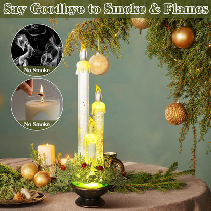 VIHOSE Christmas Snow Globe Candle Flickering Flameless Candle Christmas Lighted LED Battery Operated Glittering Snow Globe for Decorations Thanksgiving Festival Table Decor