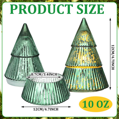 Vesici 3 Pcs 10 oz Christmas Tree Glass Candle Jars Mercury Glass Tree Decorative Xmas Empty Containers Bulk Refillable Storage for Christmas Holiday Candle Making Tea Biscuits Party Favors(Green)
