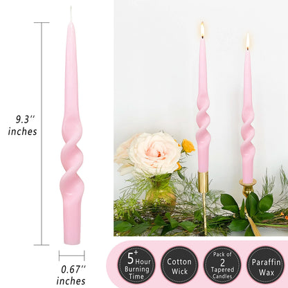 Spiral Taper Candles Smokeless Pink Twisted Candlestick Unscented Dinner Spring Candle Stick Odorless Candles for Home Decor Relaxation Wedding