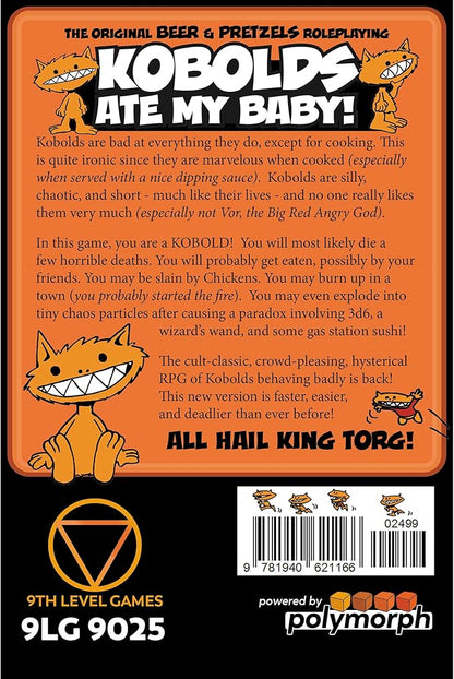 9th Level Games | Kobolds Ate My Baby! The Orange Book | Tabletop Role Playing Game | 2 to 8 Players | Ages 13+ | 60 Minutes