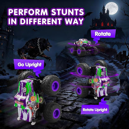 DYODYORC Remote Control Car 2.4Ghz All Terrain Monster Truck Toys RC Truck with Music 3 Lighting Effects 360 Stunt Capable 2 Batteries Ready to Run Toy Gifts for Boys and Girls (Purple)