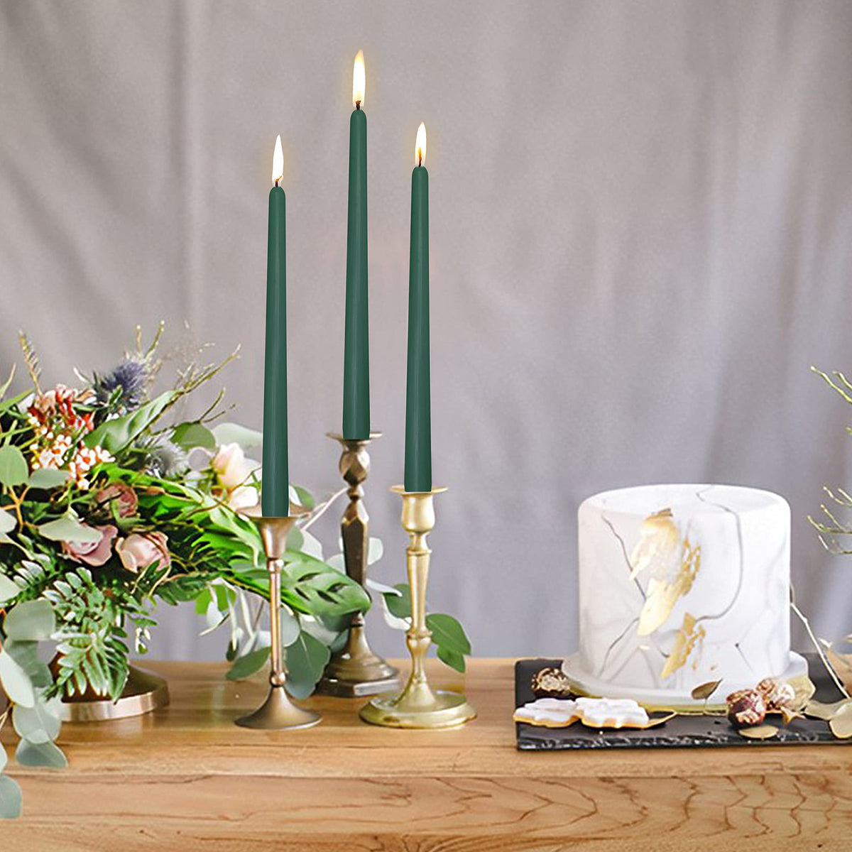 4 Pack Tall Taper Candles - 10 Inch Hunter Green Candlesticks, Cedar Scented Taper Candles Dinner Candle - Paraffin Wax with Cotton Wicks - 8 Hour Burn Time