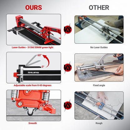 SHIJING 48-inch Manual Tile Cutter with Laser Cutting Guide Porcelain Tile Cutter with Split Platen,Double Aluminum Base,Tungsten Carbide Cutting Wheel