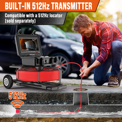 Sewer Camera 230ft, Drain Camera with Self-Leveling, Distance Counter, 512Hz Sonde, 9" HD Plumbing Cameras with 12 LED Lights, IP68 & 32GB DVR, Industrial Endoscope for Duct Sewer Line Pipe Inspection