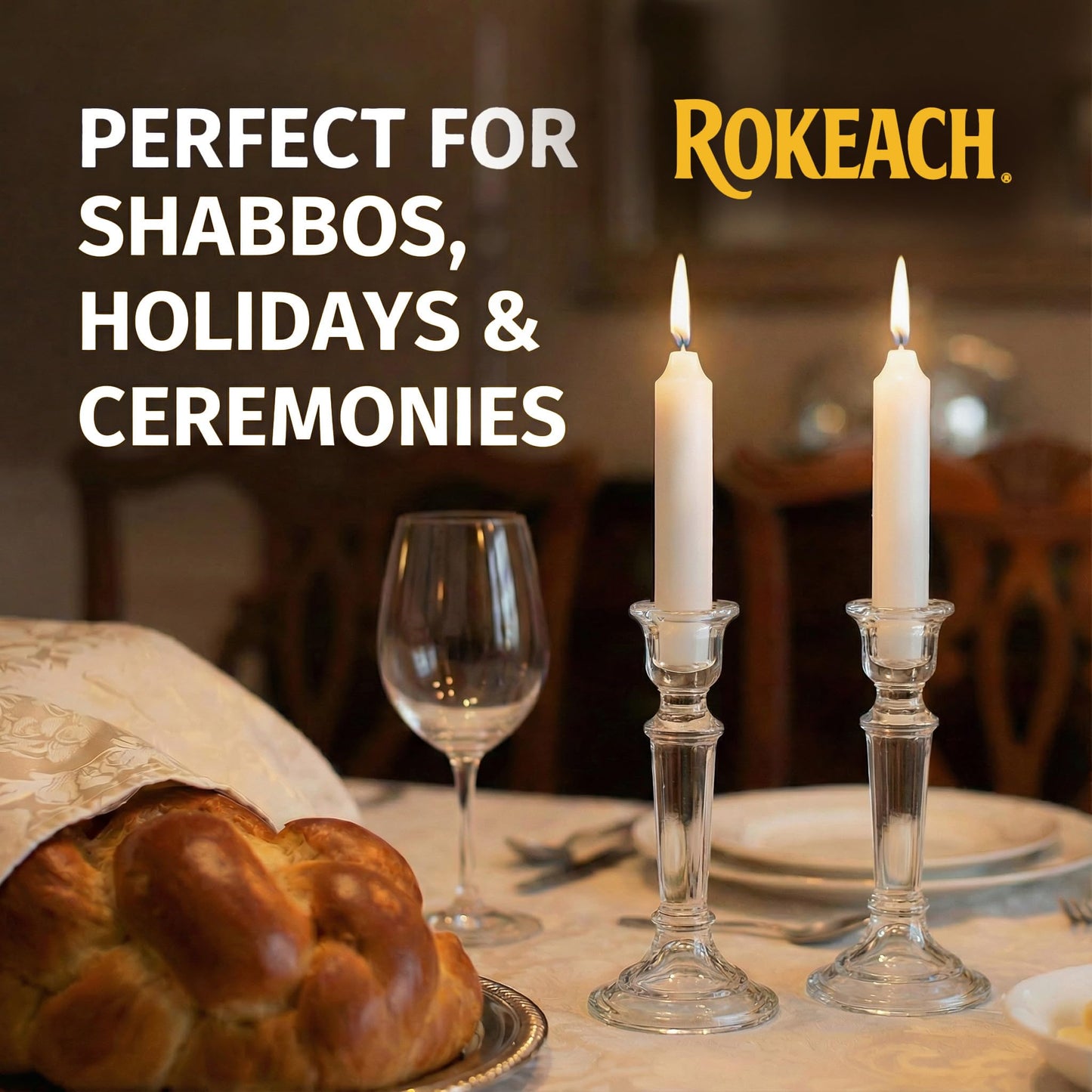 Rokeach Standard Shabbat Candles, 72 Count | White Paraffin Wax Sabbath Candles | 3-Hour Burn Time