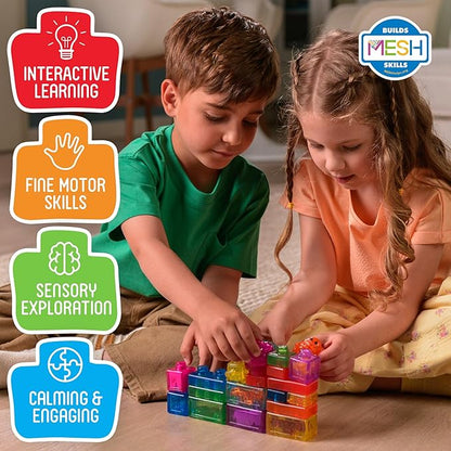 Jelly Blox Classic Castle Set | Includes 45 Pieces | Toddler &amp Preschool Building Blocks Kids Can Squeeze Stretch Squish | MESH ACCREDITED | Safety Tested &amp Ouch-Free | Sensory Play Toy for
