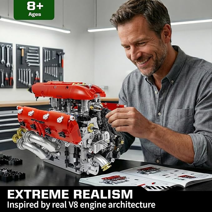 V8 Engine Model Kit Build Your Own Visible Car Motor Advanced STEM Mechanical Building Block Set for Adults Collectible Engine Model for Display Desk Decor &amp Gift to Car Lovers