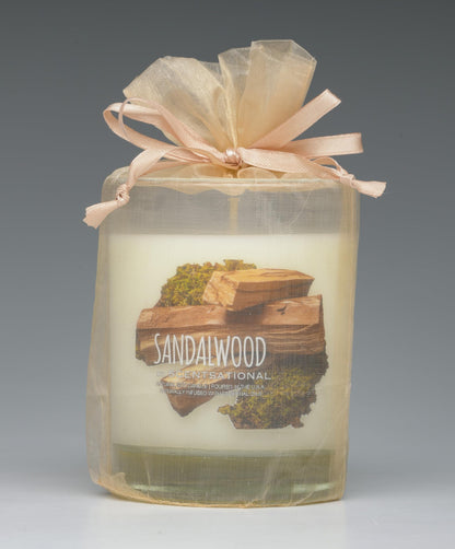 Scentsational Sandalwood Soy Candle, 11 oz Glass Jar, Gift Wrapped, 50-60 Hour Burn Time
