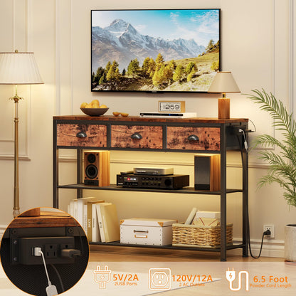 Furologee 5 Tier Bookshelf with Drawer & Console Table with Charging Station, 3 Drawers and LED Light