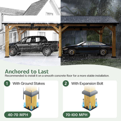Jocisland 12x24x9.5 FT Cedar Wood Hardtop Carport with Galvanized Steel Roof, Waterproof Outdoor Gazebo Pavilion, Heavy-Duty Snow & Wind Resistant Canopy for Patio, Driveway, Garden
