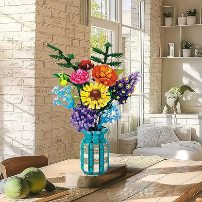Flowers Bouquet Building Set for Adults Wildflowers Icon Flowers Botanical Collection Kits Compatible with Lego Flowers Valentines Flowers Sets for Women Girls 14+ 11001