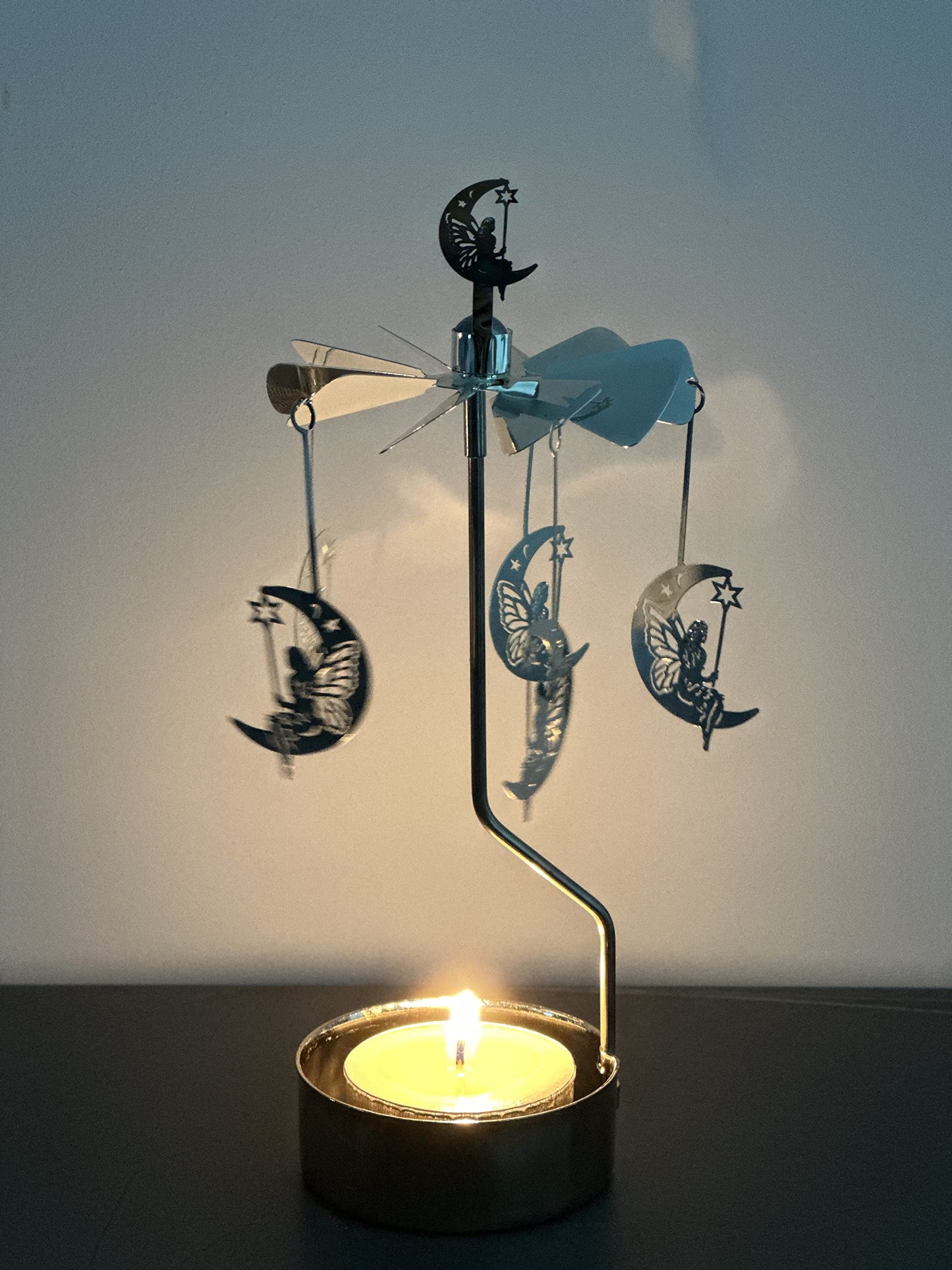 Rotary Candle Holder Spinning Candleholder Metal Small Gift (Moon+Elf)