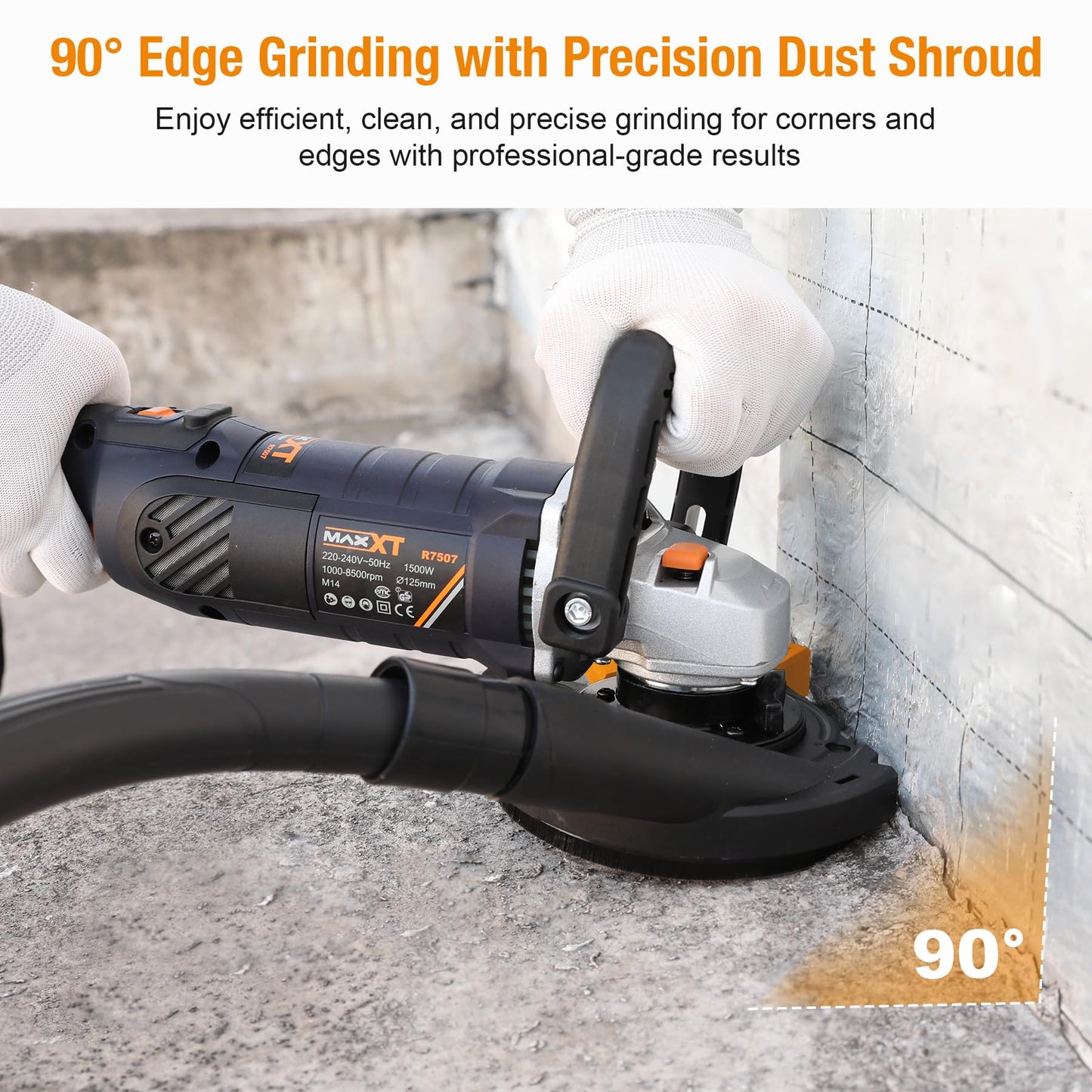 MAXXT 5 Inch Concrete Surfacing Grinder, 1500W 14A Motor, 7 Adjustable Speed Angle Grinder Kit with Diamond Disc, Removable Guard, Concrete Sander for Polishing and Grinder Stone Cement Marble Granite