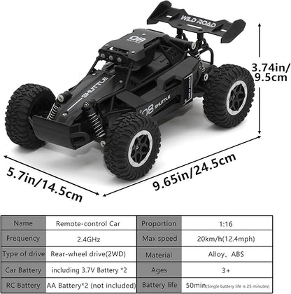 Remote Control Car RC Cars 1:16 All Terrain Monster Truck LED Headlights Outdoor 2WD Off Road Hobby RC 2.4GHz High Speed 20Km/h RC Car Toys Gift for Kids Boys 3 4 5-12 (Black)