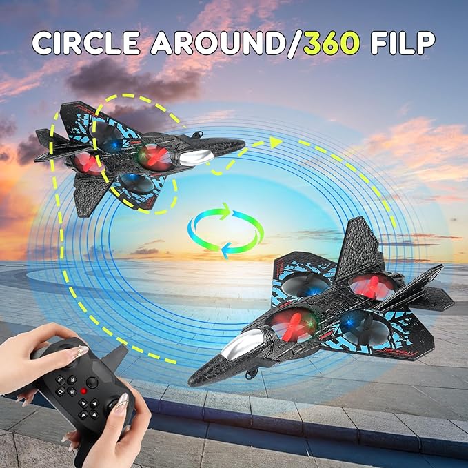 RC Plane Remote Control Airplane Toy 2025 New Remote Control Plane Fighter Jet 2-Way Remote Control Methods (Normal+Watch) 360° Flip Fighter Jet Toy Gravity Sensing Stunt Roll Gifts for Kids Boys