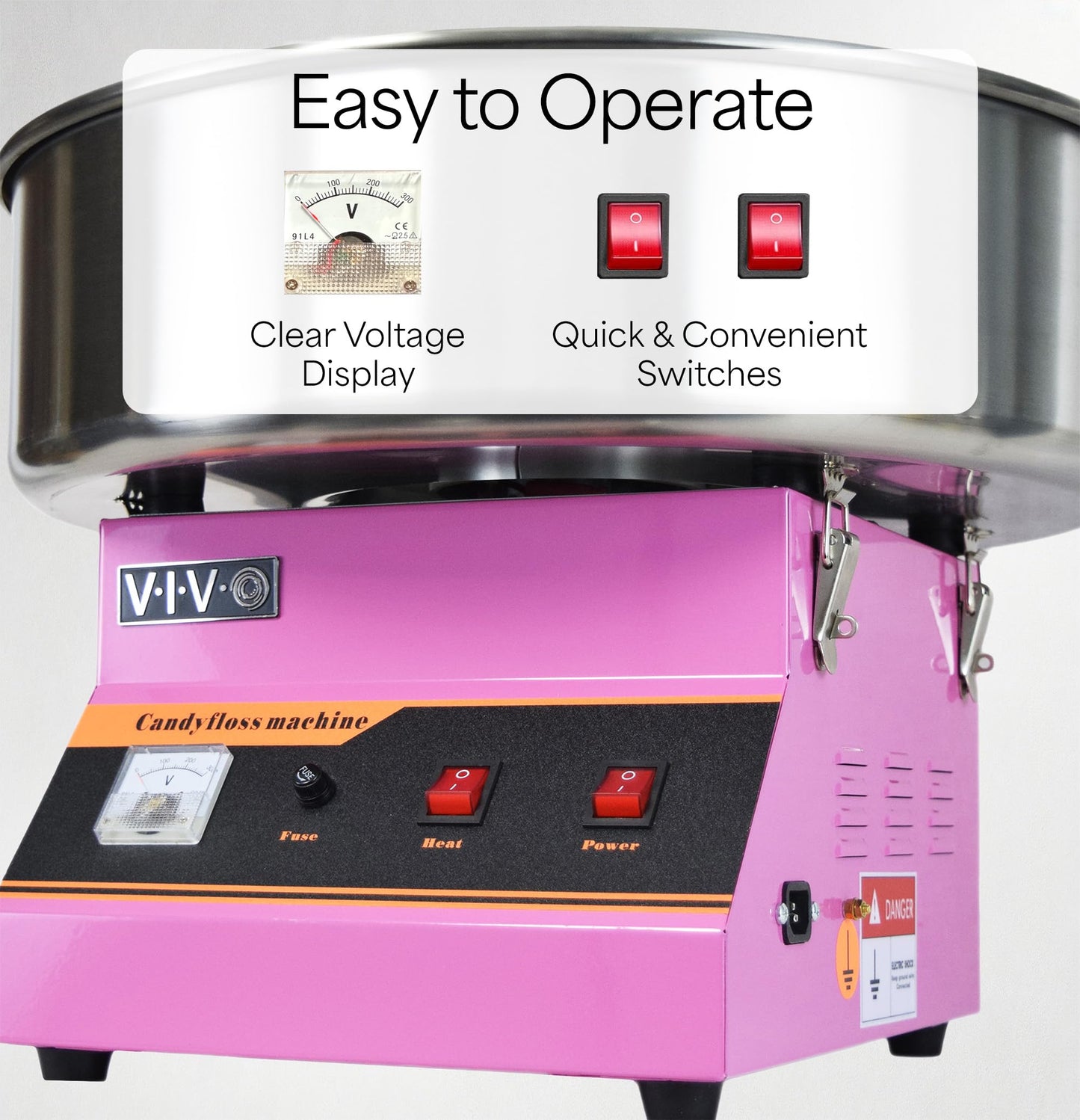 VIVO Pink 1030W Electric Cotton Candy Machine, Commercial Candy Floss Maker, 20 inch Stainless Steel Bowl with Sugar Scoop, Easy Home Use, CANDY-V001