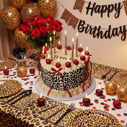 Conelist 18 Pcs Cheetah Cherry Birthday Candles Cute Cherry Shaped & Leopard Taper Cake Candles Decoration Cupcake Topper Decor for Birthday Bachelorette Wedding Party Supplies